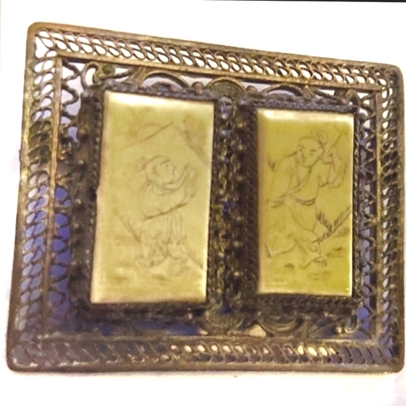 ANTIQUE Chinese Etched Silver Filigree Brooch - Picture 6 of 10